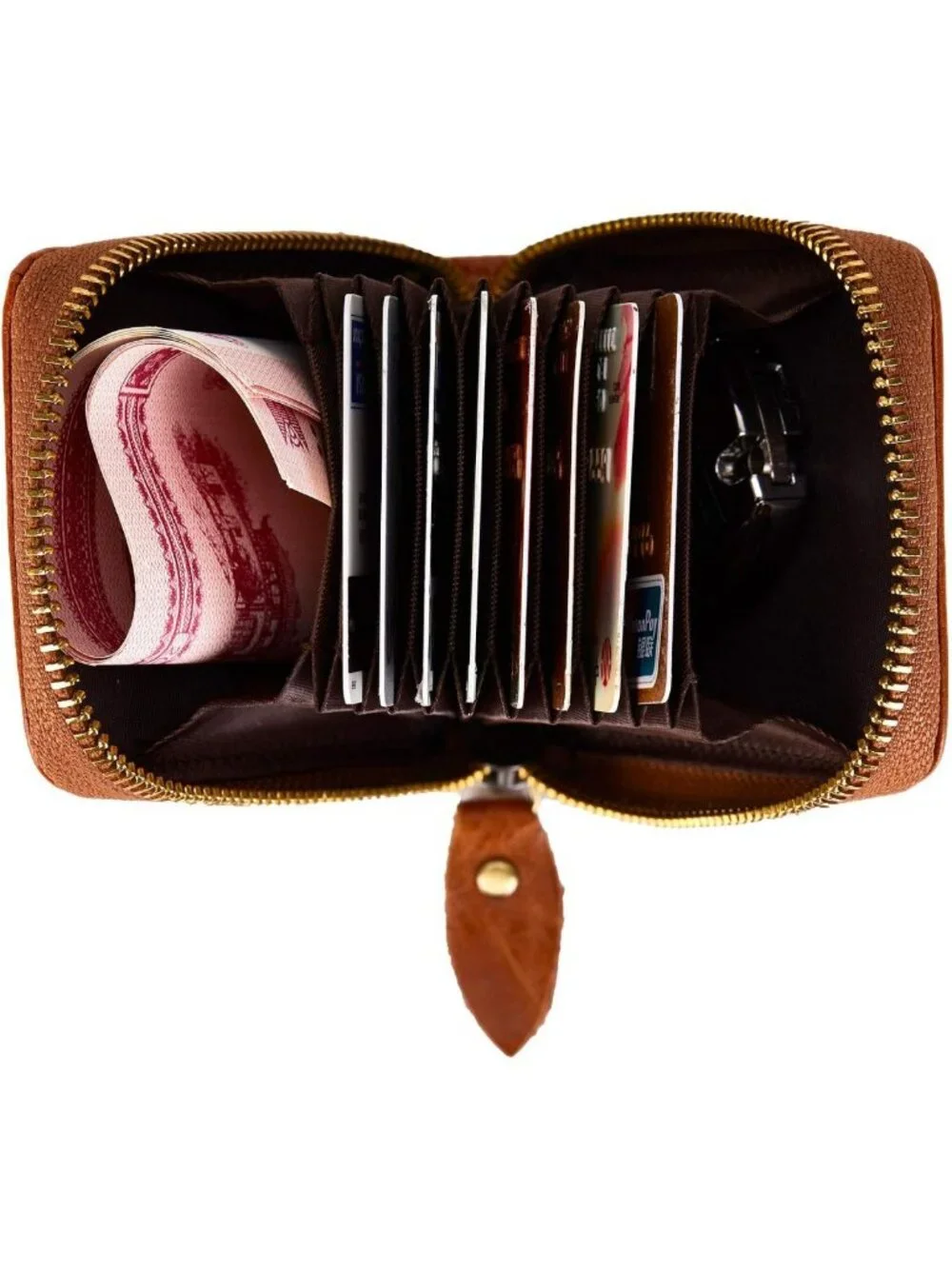 Vintage Handmade Leather RFID Blocking Wallet, Multi Card Case with Zipper